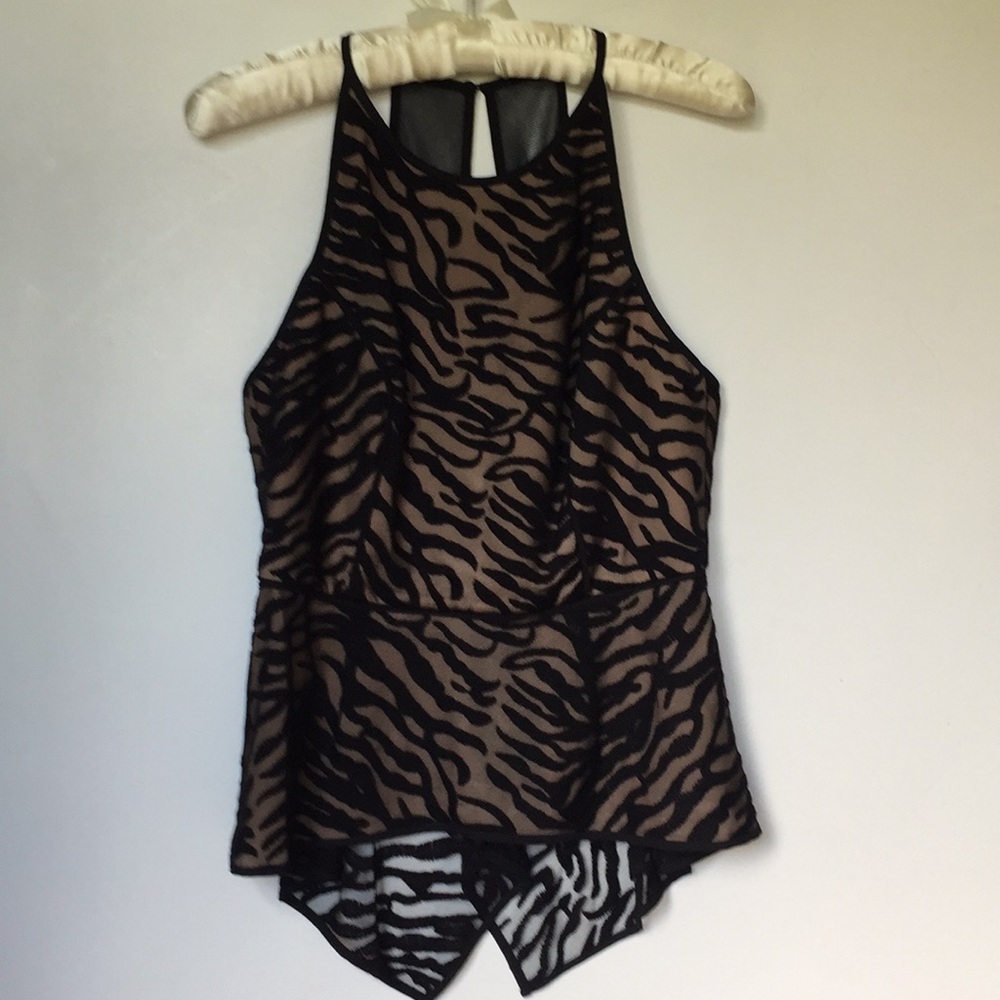 BCBGMaxAzria Black and Tan Animal Print Halter Neck Top
